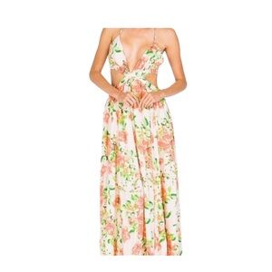 Olivaceous peach floral sexy maxi dress L